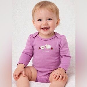 Gymboree Baby Girl Pink Lamb Appliqué Long Sleeve Bodysuit 100% cotton sz 6 -12